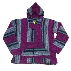 Vintage 90s Iguana Jack Baja Hoodie Mens Large Purple Striped Drug Rug Mexico